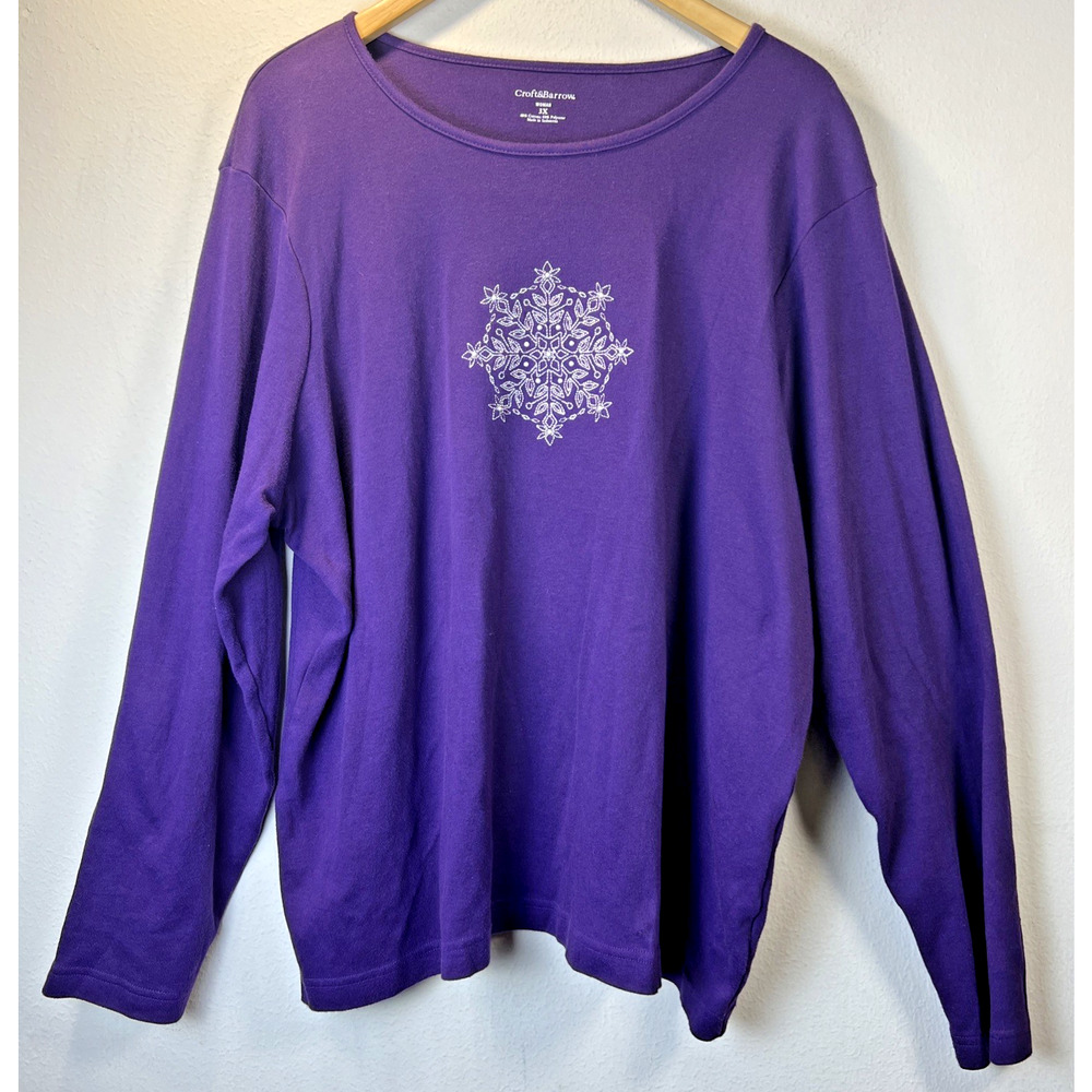 Croft & Barrow Kohls 3X womens Purple embroidered Snowflake Winter Shirt Holiday